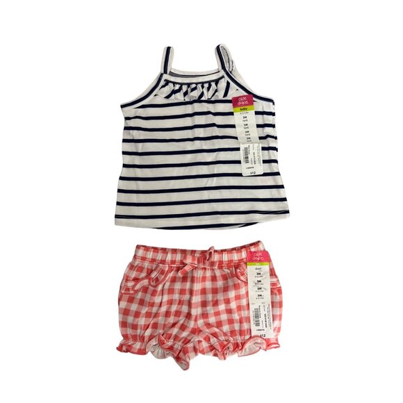 Okie Dokie Blue White Striped Tank Checkered Orange White Shorts Size 3M - Picture 1 of 2